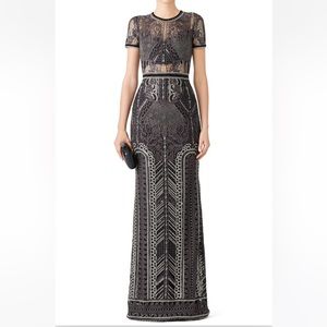 Marchesa Notte Black Silver Embroidered Formal Gown $1,095